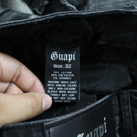 Guapi Jeans Mens 32 Flare Distressed Black Patchwork Stacked Hip Hop Streetwear - Picture 6 of 13